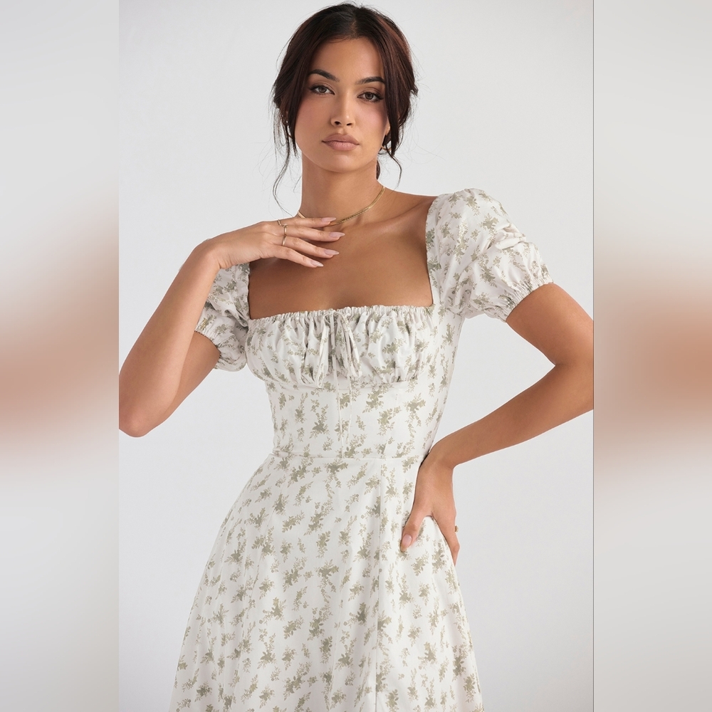 NWT House of CB Tallulah garden print Corset puff sleeve midi sundress Dress S - Picture 2 of 7